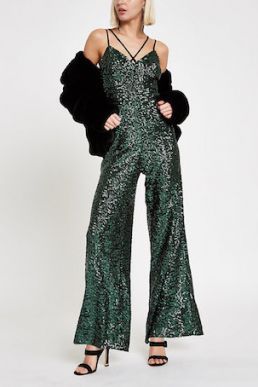 River Island Green sequin cami strap jumpsuit