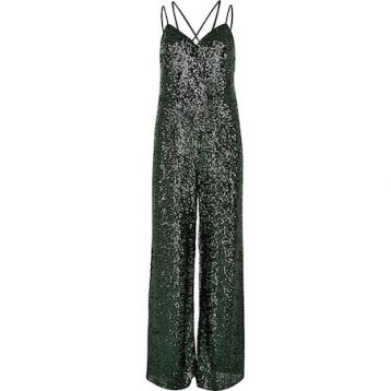 River Island Green sequin cami strap jumpsuit