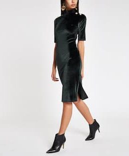 River Island Green velvet high neck bodycon dress