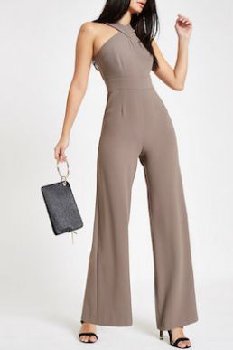 River Island Grey cross front wide leg jumpsuit