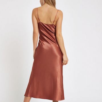 River Island Rust satin lace cowl neck maxi dress