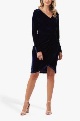 Sugarhill Brighton Kelli Velvet Wrap Dress Navy