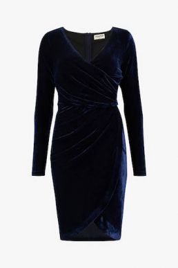 Sugarhill Brighton Kelli Velvet Wrap Dress Navy