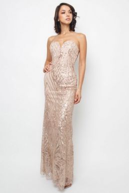 TFNC Gaynor Rose Gold Sequin Maxi Dress Champagne