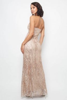 TFNC Gaynor Rose Gold Sequin Maxi Dress Champagne
