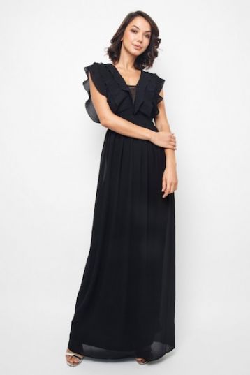 TFNC Tesla Black Frill Maxi Dress