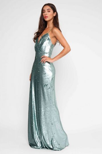 TFNC Turia Green Sequin Maxi Dress, Teal - Image 3