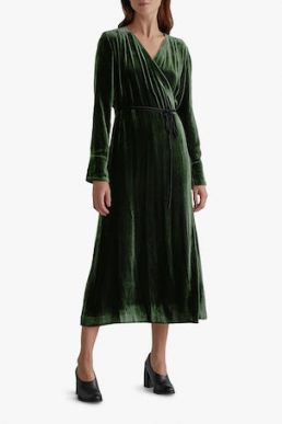 Toast Silk Velvet Wrap Midi Dress Green