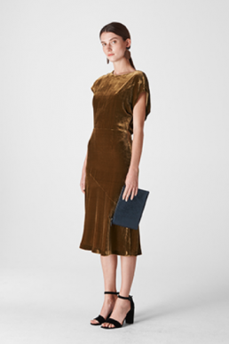 Whistles Mina Silk Mix Velvet Dress Gold