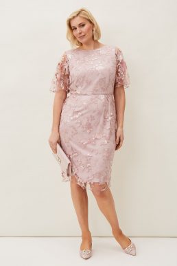 Phase Eight Harlow Sequin Lace Dress Pink