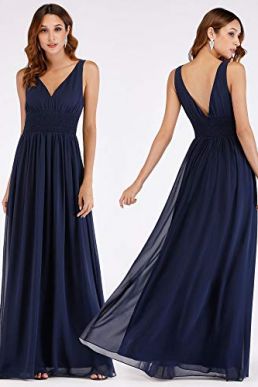 Ever Pretty V Neck Chiffon Maxi Bridesmaid Evening Dress Navy 07539