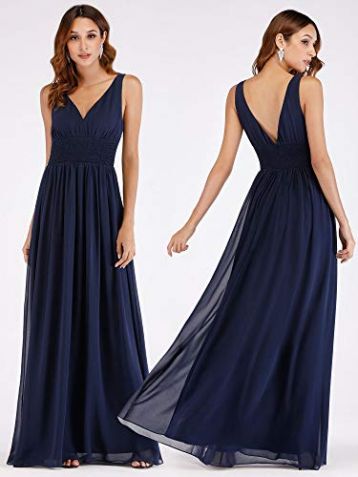 Ever Pretty V Neck Chiffon Maxi Bridesmaid Evening Dress Navy 07539