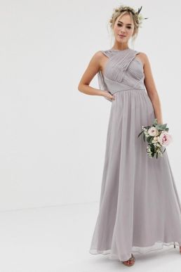 ASOS DESIGN Bridesmaid cross front soft drape maxi dress dove grey