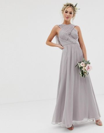 ASOS DESIGN Bridesmaid cross front soft drape maxi dress dove grey