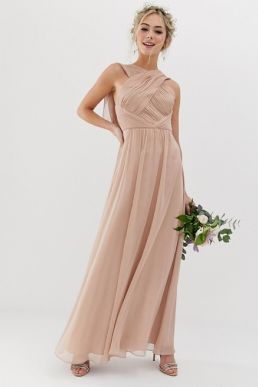 ASOS DESIGN Bridesmaid cross front soft drape maxi dress soft blush