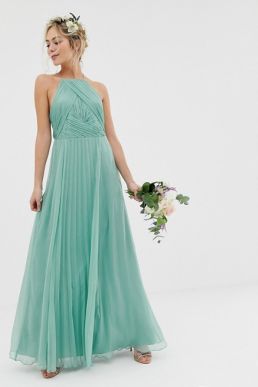 ASOS DESIGN Bridesmaid pinny maxi dress with ruched bodice sage green mint