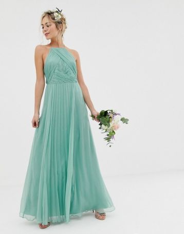 ASOS DESIGN Bridesmaid pinny maxi dress with ruched bodice sage green mint