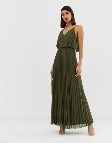 ASOS DESIGN pleated crop top maxi dress khaki green