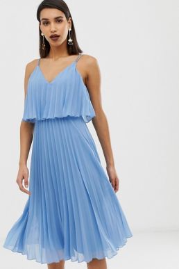 ASOS DESIGN Pleated crop top midi dress light blue