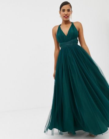 ASOS DESIGN Premium Tulle Maxi Prom Dress With Ribbon Ties Green