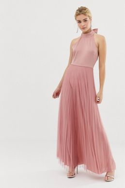 ASOS DESIGN Scuba Top Pleated Tulle Maxi Dress Blush Pink