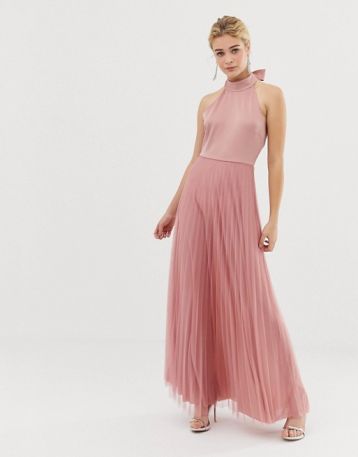 ASOS DESIGN Scuba Top Pleated Tulle Maxi Dress Blush Pink