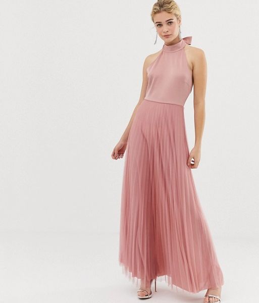 pleated tulle maxi dress