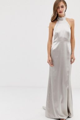 ASOS EDITION halter maxi dress with fishtail, Silver