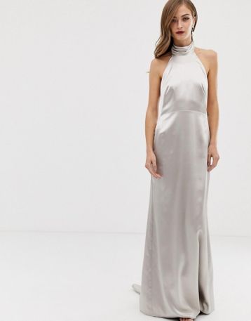 ASOS EDITION halter maxi dress with fishtail, Silver