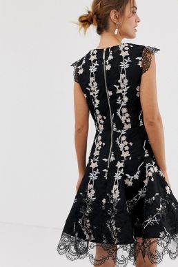 Bronx and Banco flower embroidery mini dress Black White