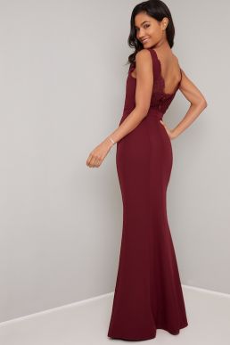 Chi Chi Kiely Maxi Bridesmaid Dress Burgundy Red