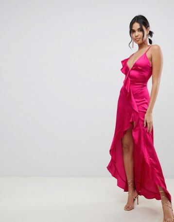 For Love & Lemons Isabella maxi dress with plunge back Hot pink