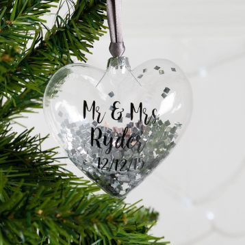 Personalised Mr And Mrs Heart Christmas Bauble