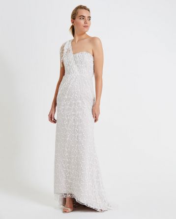 Phase Eight Anabel Floral Lace One Shoulder Maxi Wedding Dress, Ivory - Image 2