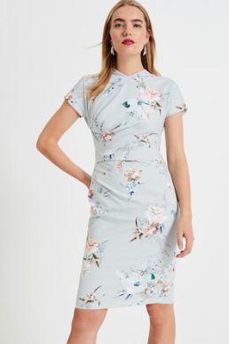 Phase Eight Ashley Floral Print Dress Pale Blue Multi