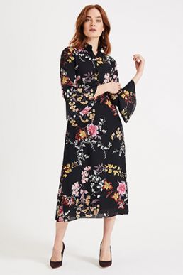 Phase Eight Claude Floral Midi Shirt Dress Black Multi