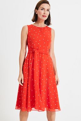 Phase Eight Fernanda Spot Dress Bright Red Orange