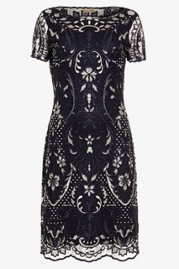 Phase Eight Lizzy Embroidered Dress Navy Ivory