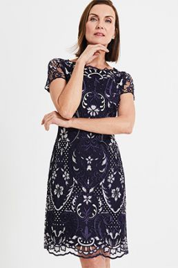 Phase Eight Lizzy Embroidered Dress Navy Ivory