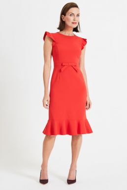 Phase Eight Stella Bow Detail Dress Bright Red Orange