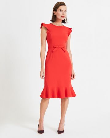 Phase Eight Stella Bow Detail Dress Bright Red Orange