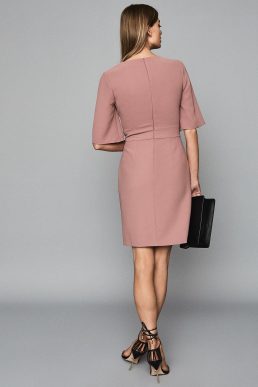 Reiss Myra tailored wrap front dress neutral pink