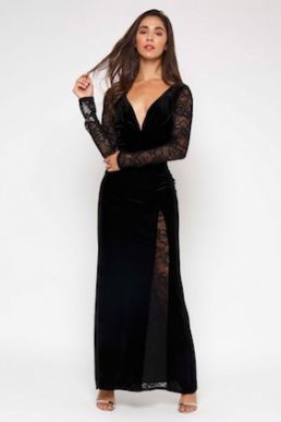 TFNC Hakima Black Lace Maxi Dress