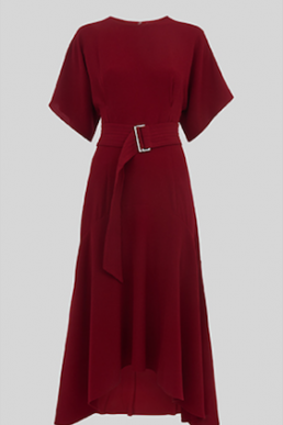 Whistles Textured Belted Midi Dress Red