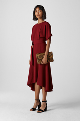 Whistles Textured Belted Midi Dress Red