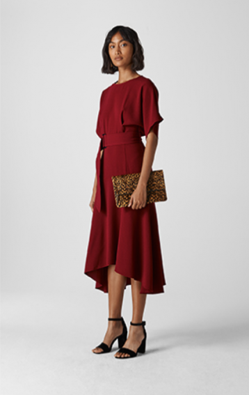 Whistles Textured Belted Midi Dress Red