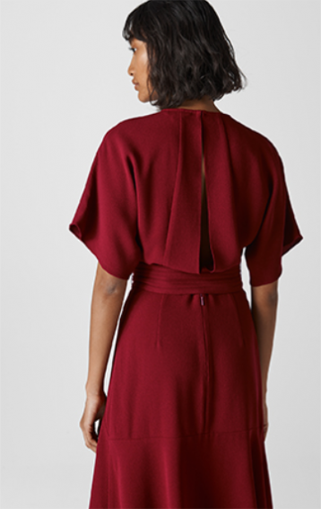 Whistles Textured Belted Midi Dress Red