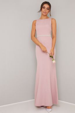 Chi Chi Rubie Open Back Bridesmaid Maxi Dress Pink Blush