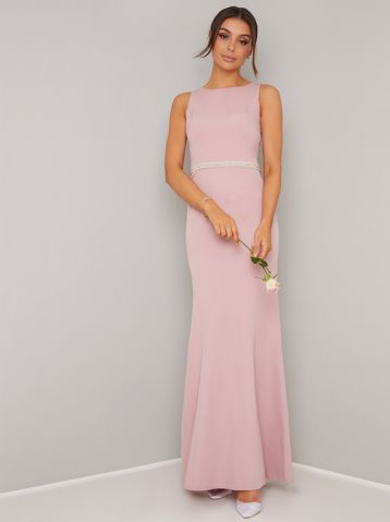Chi Chi Rubie Open Back Bridesmaid Maxi Dress Pink Blush