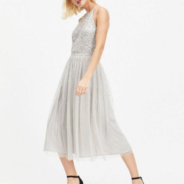 maya cut out back sequin and tulle maxi dress